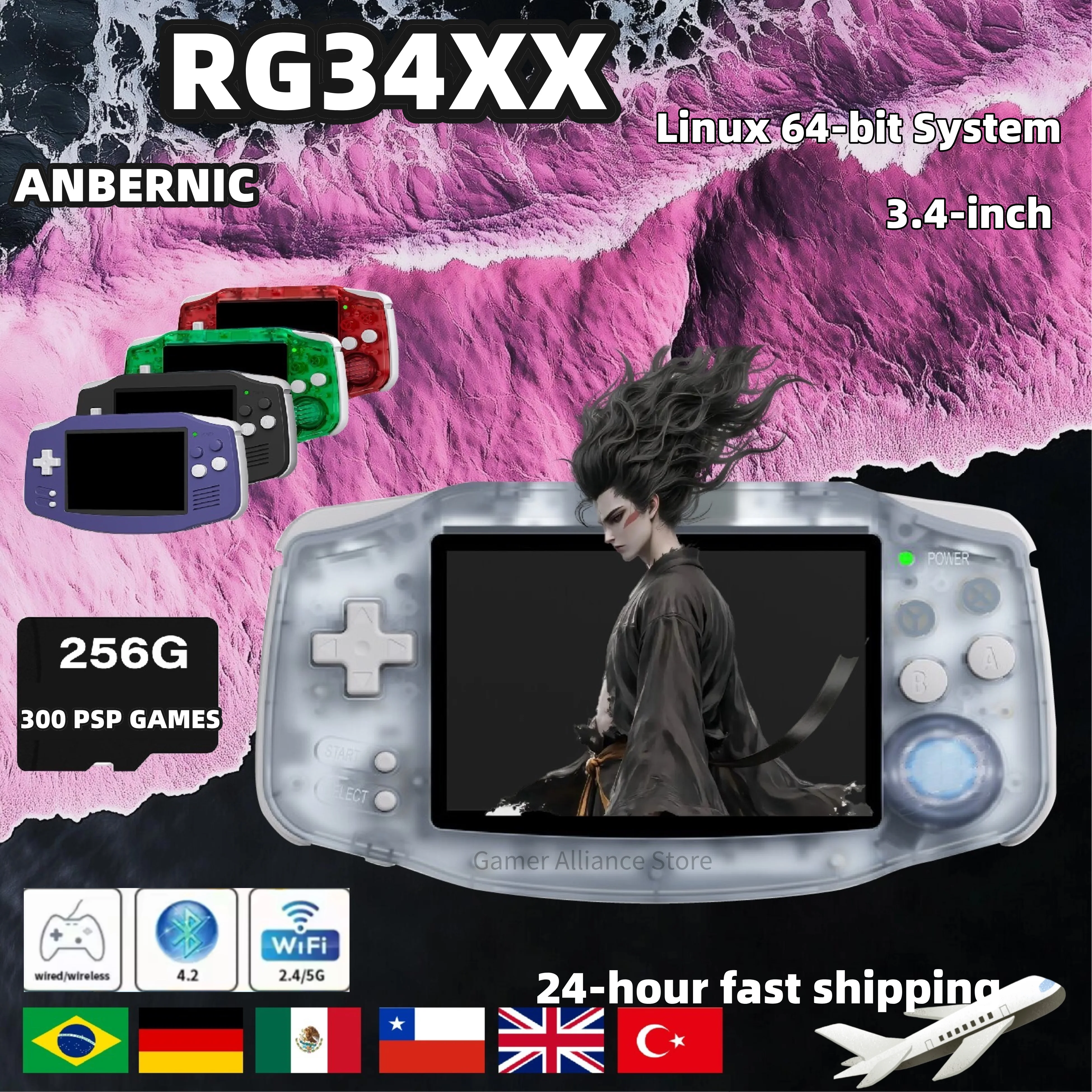 ANBERNIC RG 34XX RG34XX rétro consoles de jeux portables lecteur de jeu vidéo 3500mAh 256G PSP jeu 3.4 pouces écran IPS système Linux chaud
