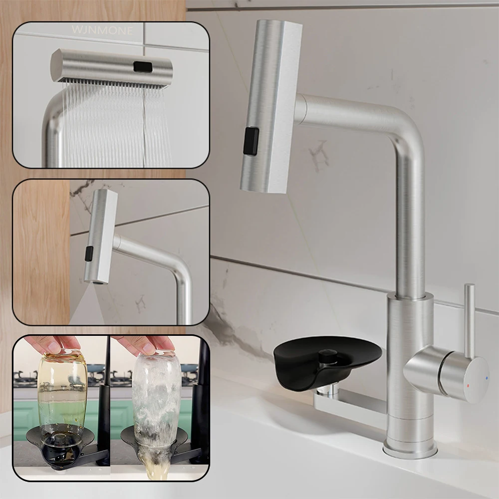 Robinet de cuisine multifonction avec jet pluie et cascade, pour évier, à montage sur comptoir, avec fonction lave-tasses, mitigeur de cuisine Brushd Nickel Wash Noir mitigeur de cuisine lave
