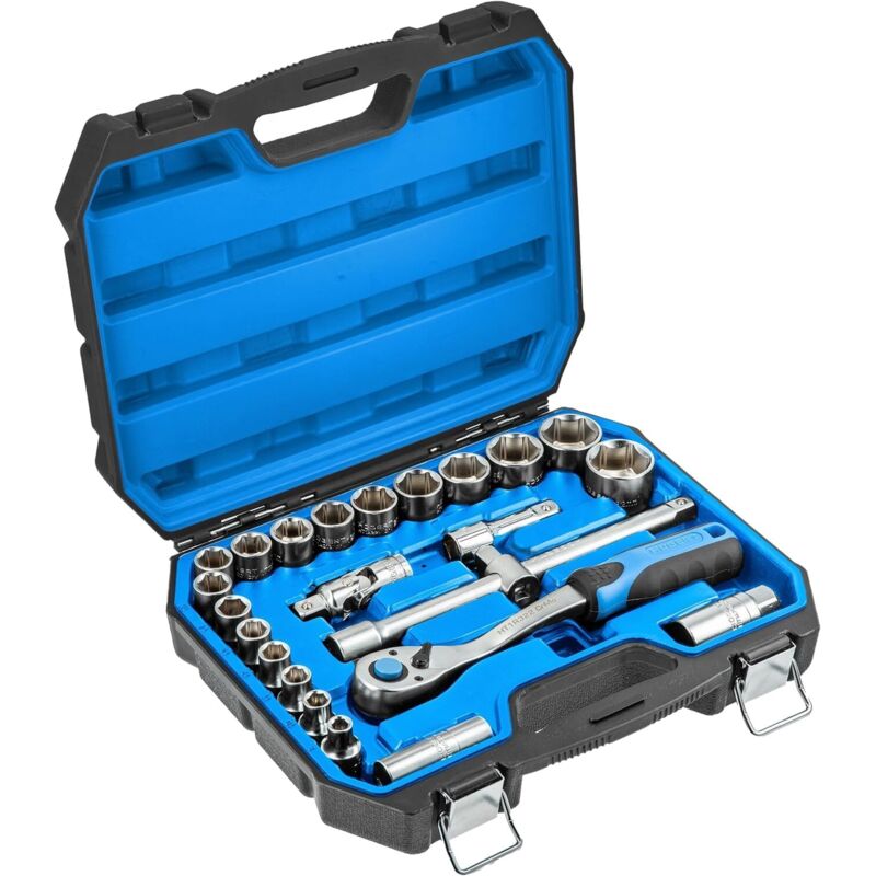 Högert Technik - Cassetta Attrezzi, Set Attrezzi, Valigetta Attrezzi, Kit Attrezzi, Chiavi A Bussola, Punte E Accessori 1/4”, Acciaio Cr-v, Meccanismo A Cricchetto Con 72 Denti - Ht1r416, 46 Pezzi