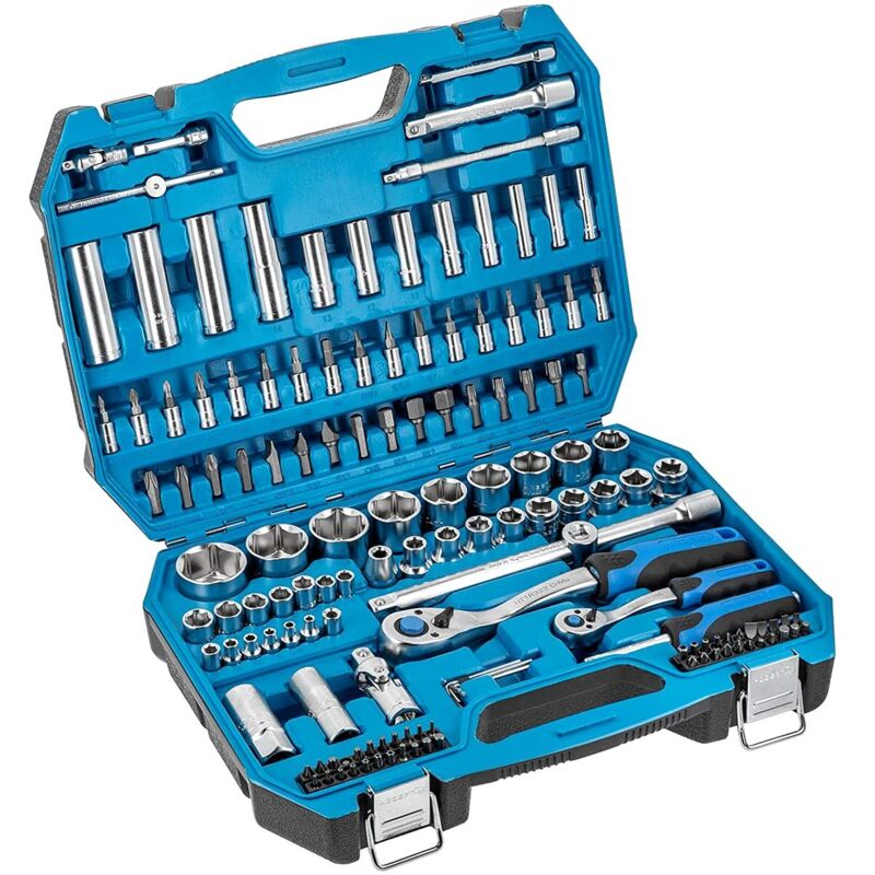 Högert Technik - Cassetta Attrezzi, Set Attrezzi, Valigetta Attrezzi, Kit Utensili, Kit Attrezzi, Chiavi A Bussola, Punte E Accessori 1/4" E 1/2", Acciaio Cr-v - Ht1r440, 144 Pezzi