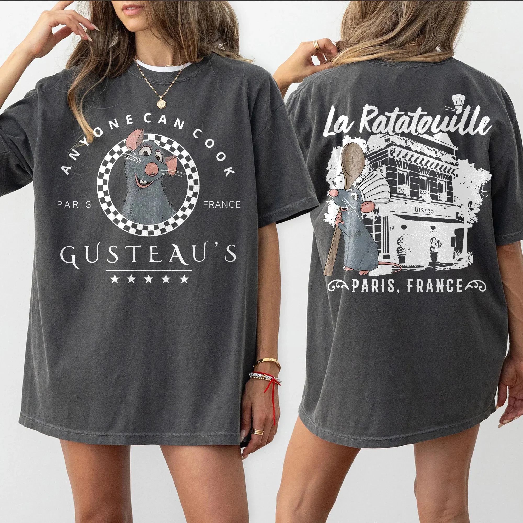 Ratatouille Pixar T-Shirt, Gusto's Paris Kitchen Shirt, süßes Mickey-Mouse-T-Shirt, reine Baumwolle, Streetwear für Paare, übergroßes T-Shirt