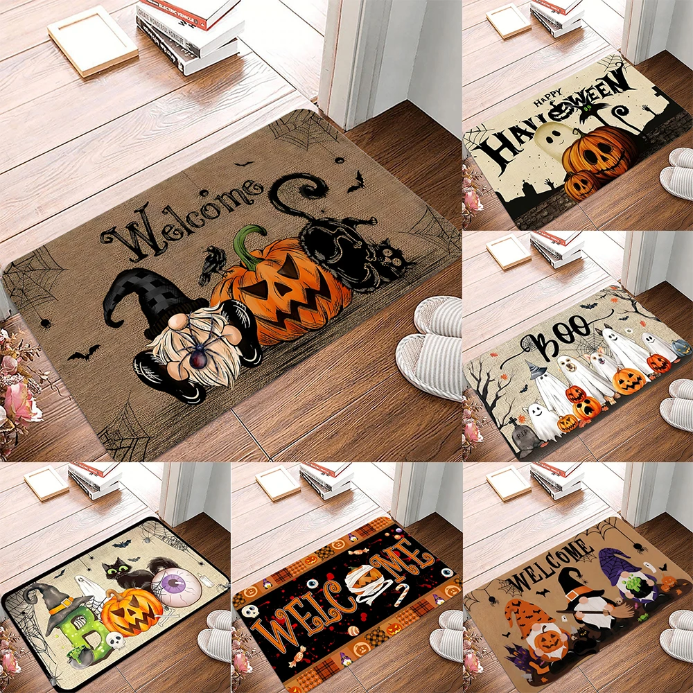 Halloween Geist Kürbis Gedruckt Küche Teppich Wohnzimmer Esszimmer Wäsche Boden Matte Bad Balkon Flur Nicht-slip Tür Matte Image