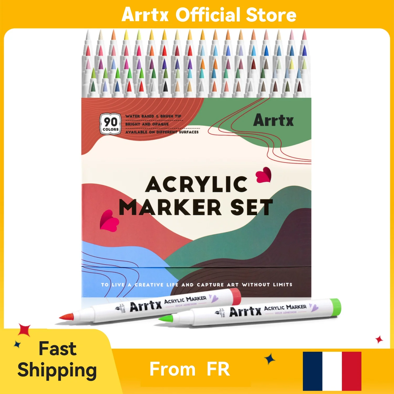 Arrtx Acryl-Marker, Pinselspitze, Farbstifte, Tinte auf Wasserbasis, ungiftig, wasserfest, für Felsmalerei, Holz, Stein, Glas Image