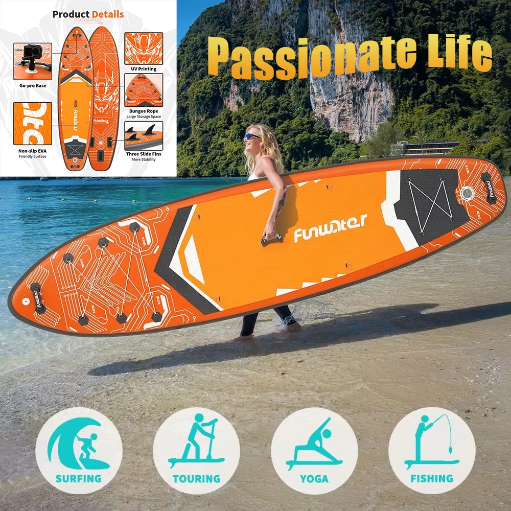 FunWater SUPFW50A 11'6" aufblasbares SUP-Board mit 200 kg Kapazität | Triple Fin System, rutschfestes EVA-Deck und Bungee – 13,3 kg für Surf a Image