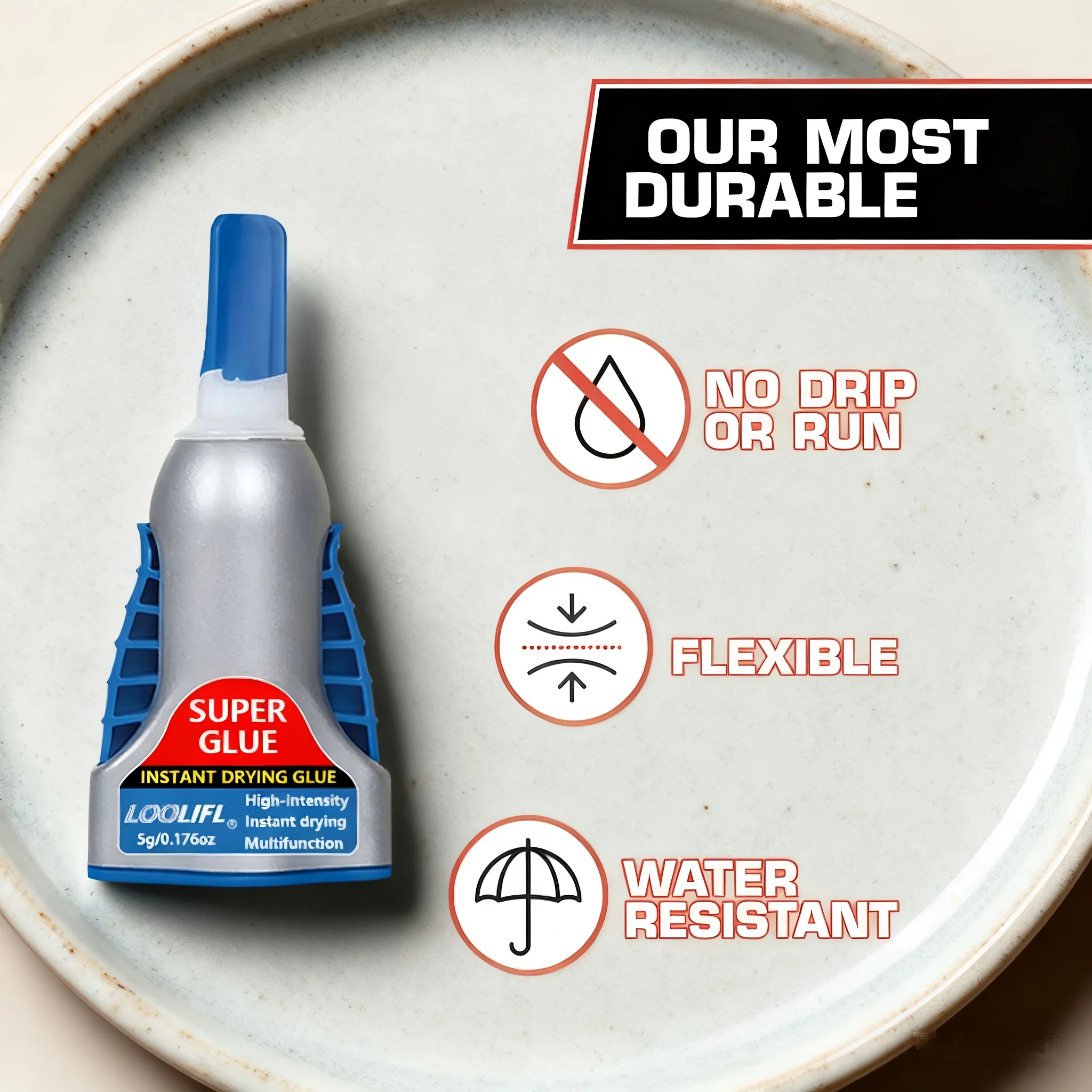 LOOLIFL Super Glue Control Gel, transparent, 0,176 oz/5 g Flasche, 3-teilig – Superkleber für Kunststoff, Holz, Metall, Basteln und Reparaturen Image