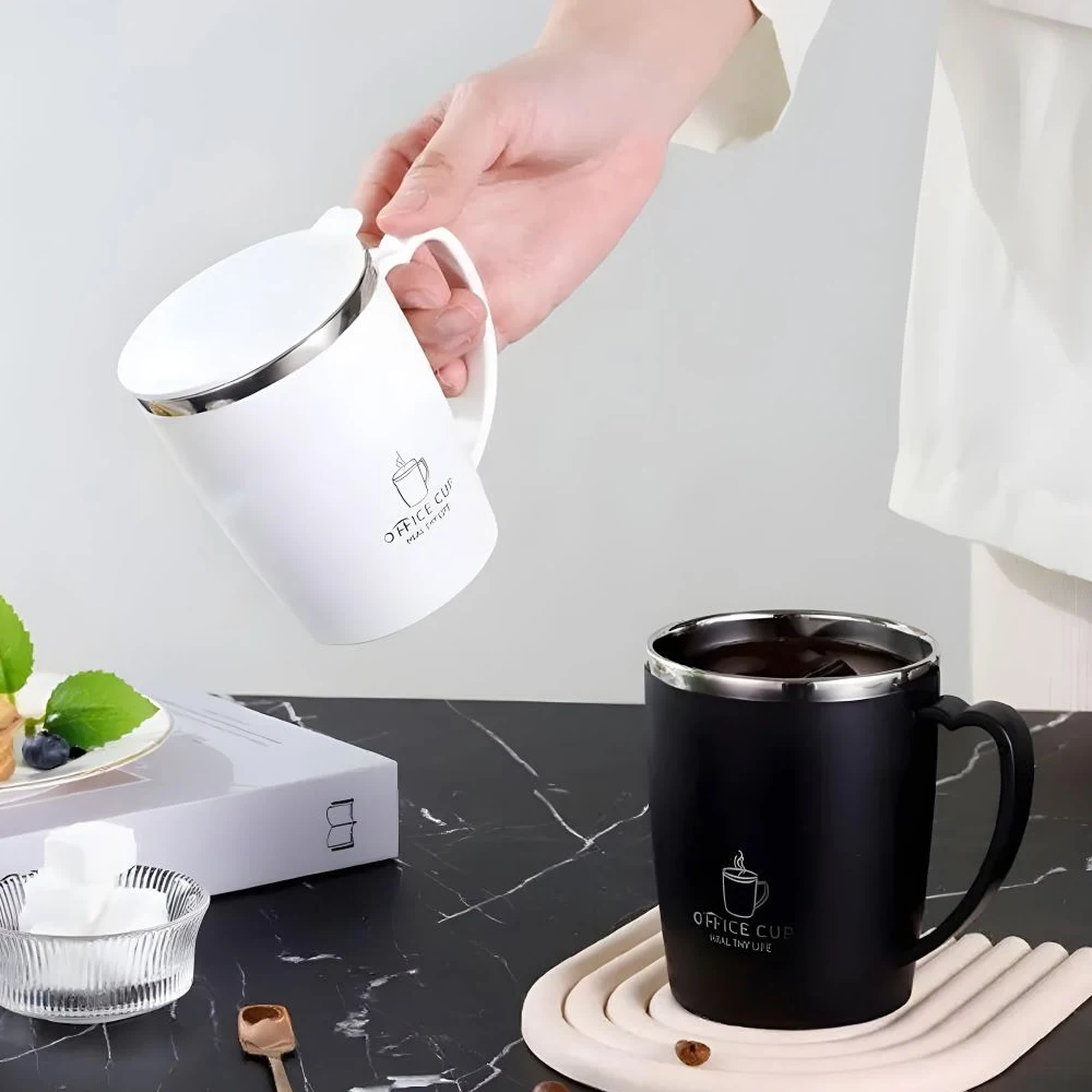 350 ml Thermosbecher 304 Edelstahl Kaffeetasse mit Griff Auslaufsichere Isolierflasche Isolierbecher Tragbare Thermo-Wasserflasche Image