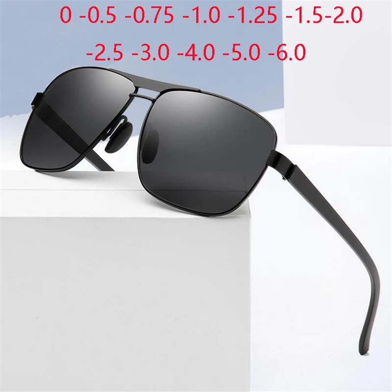 Heiße Neue TR90 Fahren Anti-Glare Myopie Sonnenbrille Männer Polarisierte Metall Doppel Strahl Kurze-anblick Brillen 0-0,5-0,75 zu-6,0 Image