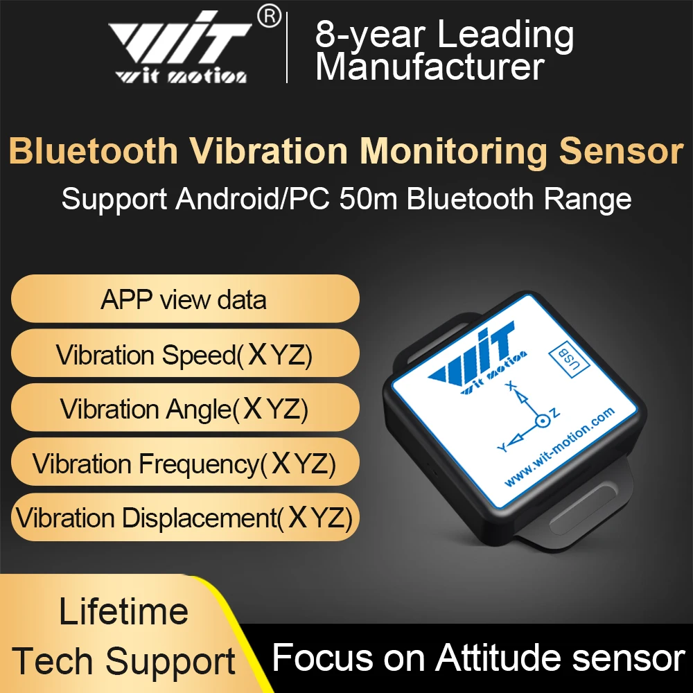 WTVB01-BT50 Bluetooth 50 m kabelloser, mehrfach verbundener Vibrationssensor, 3-Achsen-Vibrationsverschiebung + Geschwindigkeit + Amplitude + Winkel Image
