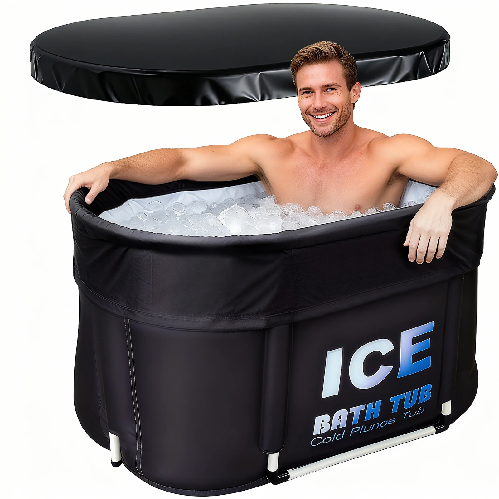 Ovale Eisbadewanne für Sportler mit Abdeckung, 450 l Fassungsvermögen, tragbare Kaltwassertherapie zur Erholung und Kaltwassertherapie Image