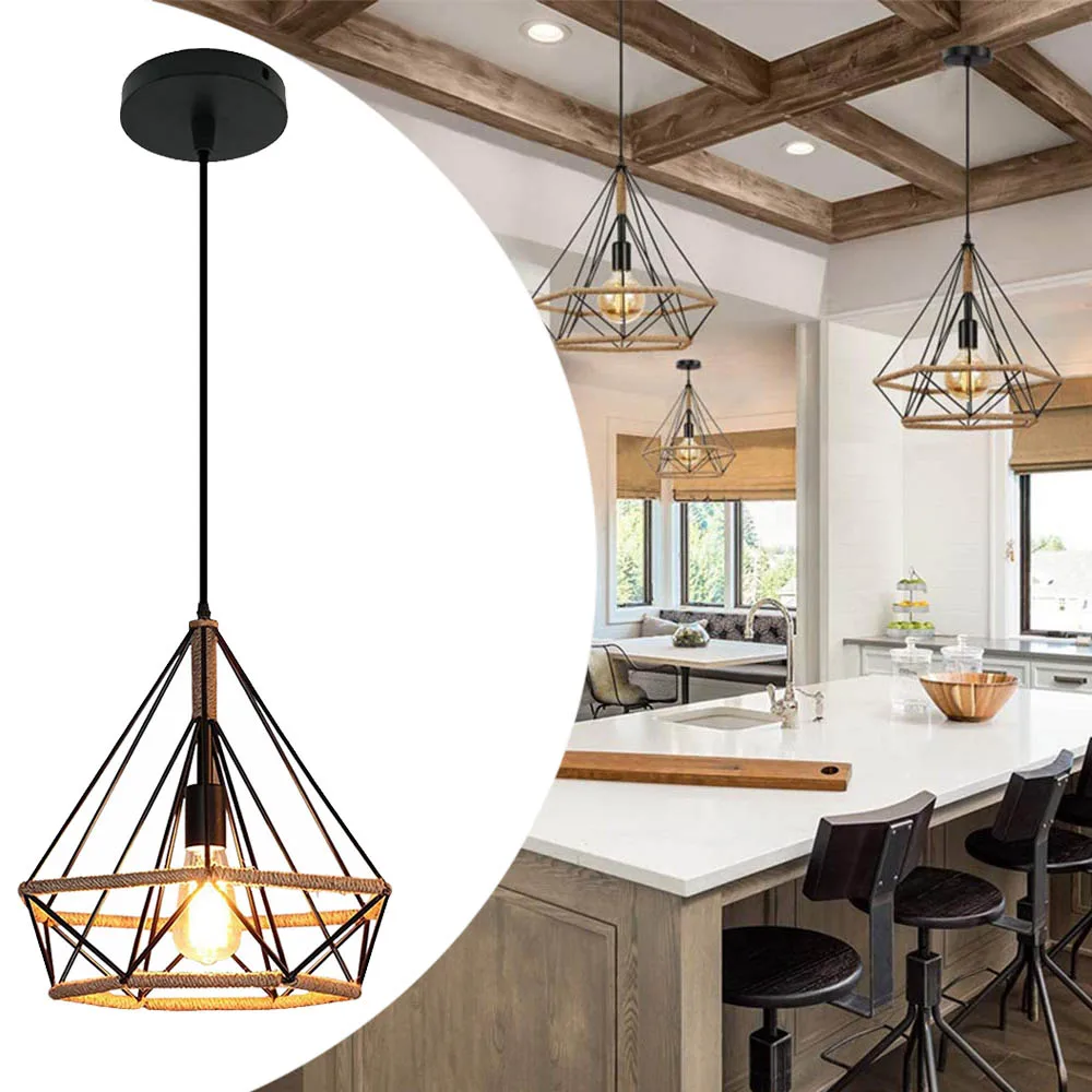 E27 Industriebeleuchtung Loft Pendelleuchte Vintage Lampenschirm Loft Kaffee Bar Küche Hängende Pendelleuchte Metall und Hanfseil