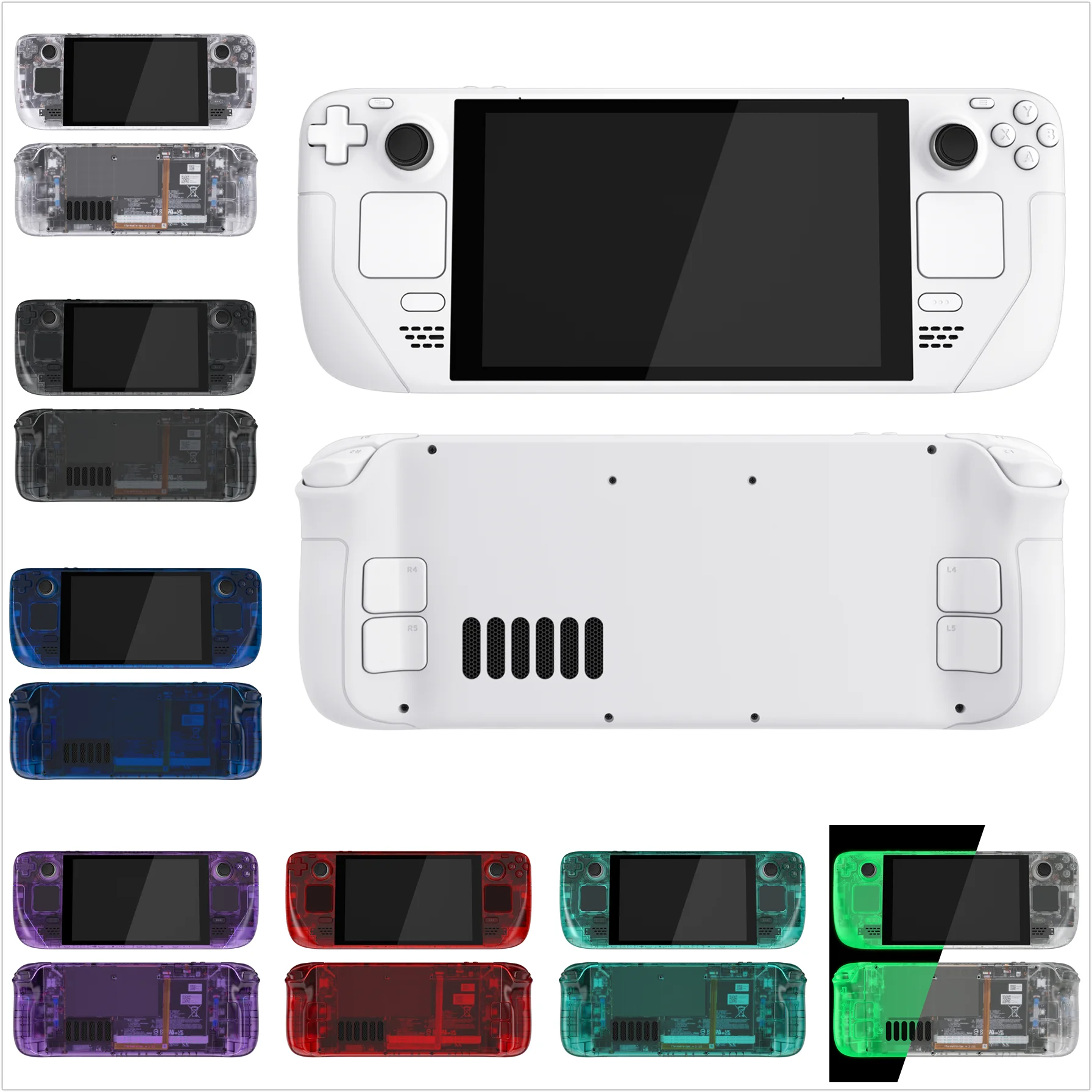 eXtremeRate DIY-Ersatzgehäuse für Steam Deck LCD, transparentes Gehäuse-Set, Clear Edition Frontplatte, Rückplattenschale mit Knopf Image