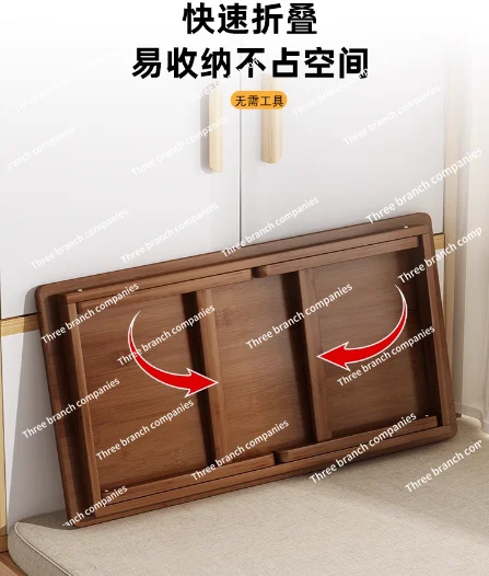 Vielseitiger faltbarer Couchtisch – Braun, Bambusplatte, zeitgenössischer Stil für Erkerfenster, Balkon oder Arbeitsbereich Image