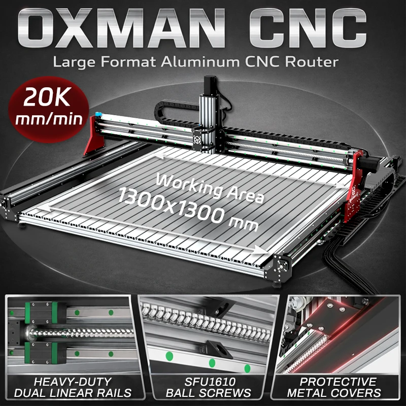 BulkMan3D OXMAN CNC-Fräsmaschinen-Set SFU1610 Kugelumlaufspindel Doppelte Linearschienen 4-Achsen Präzisionsgravierer für Holz Metall Acryl Schneiden Image