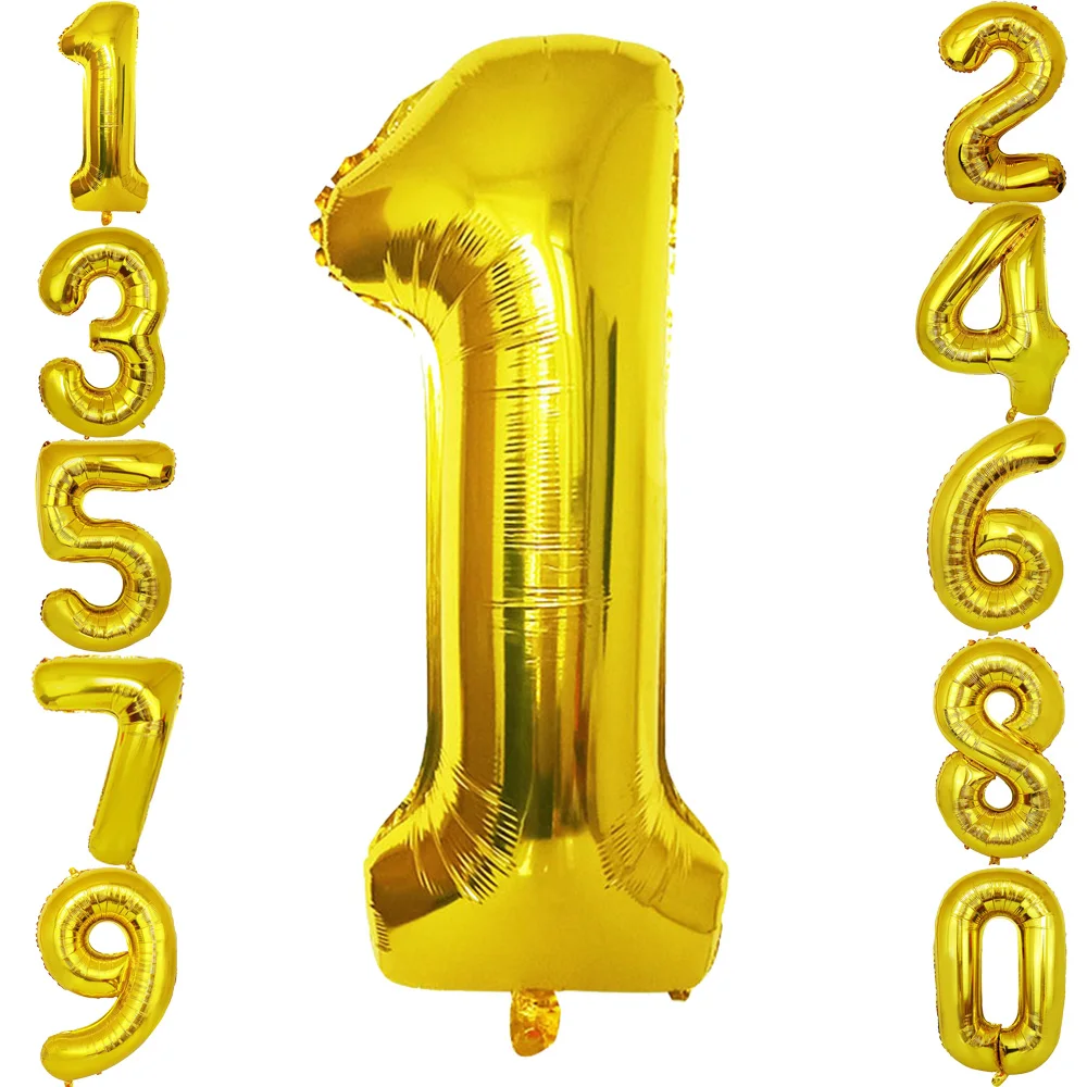 Gold-Zahlenballon, 40 Zoll, Gold, großer Riese, 0–9 Zahlenballons für Geburtstag, Hochzeit, Party, Dekoration, Dusche, große Figuren, Globo