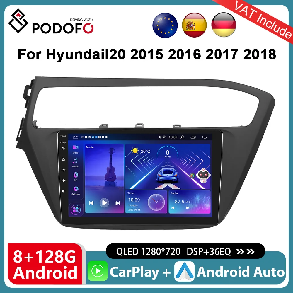 Podofo CarPlay Radio Android Für Hyundai I20 2015-2018 Auto Multimedia Player GPS Stereo 9 "Autoradio 4G IPS Intelligente System Image