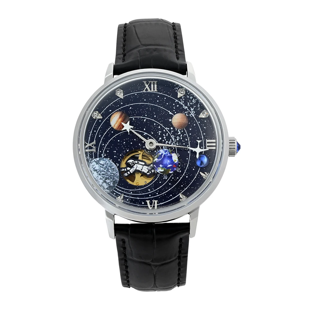 Edelstahl Herren Space Explorer Automatische mechanische Uhr Galaxy Planet Zifferblatt Langlebiges Modeaccessoire Einzigartiges Zeitmesser Image