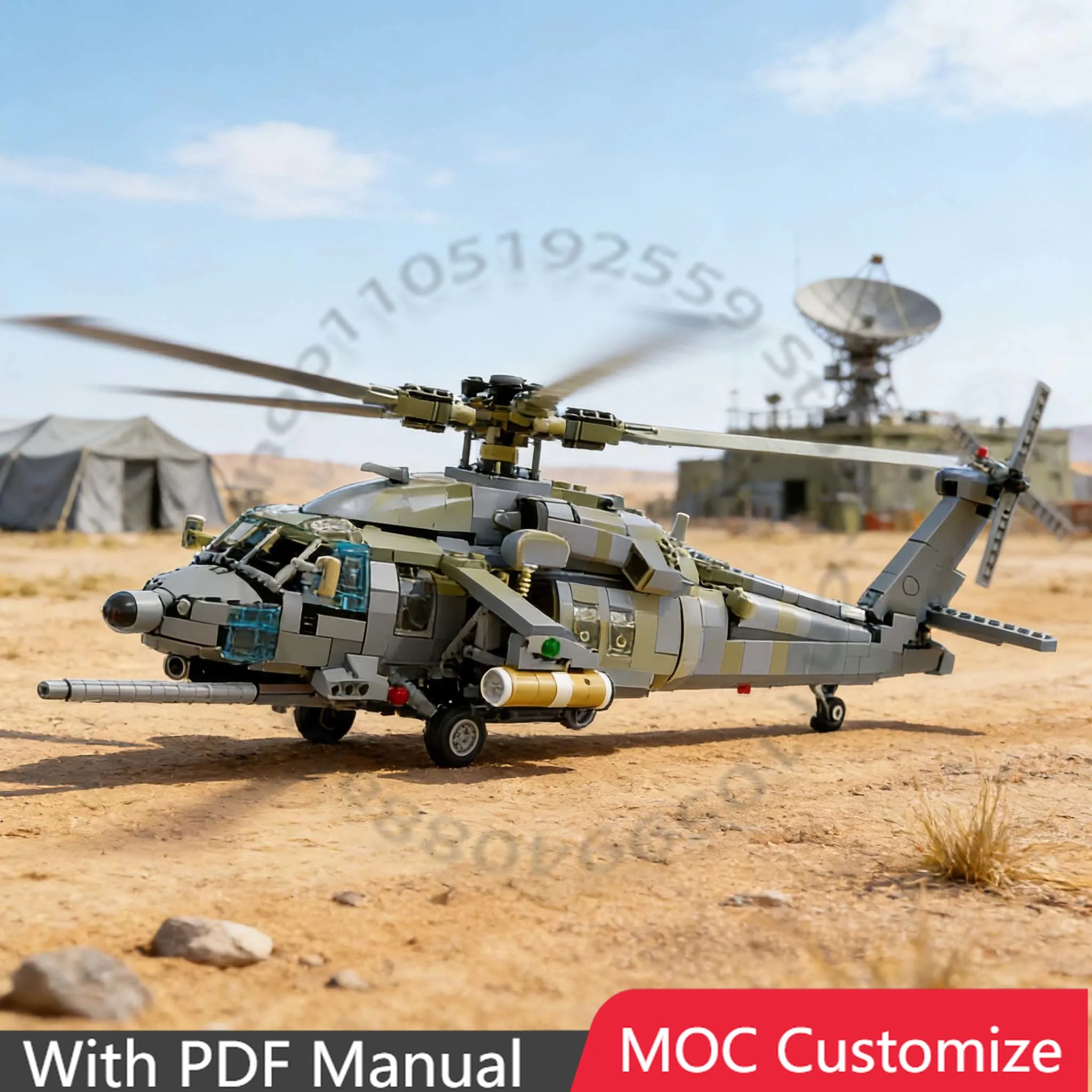 1632-teiliger Kriegsserien-Bausatz MH-60L DAP /UH-60L Black Hawk (zwei Versionen) MOC Anpassbare Modulare Bausteine DIY Jungen-Spielzeug Weihnachtsgeschenk Image