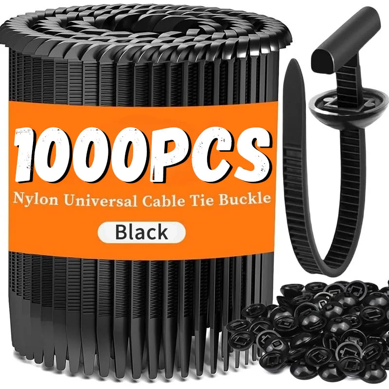 1000–100 Satz selbstsichernde Universal-Nylon-Kabelbinder-Schnalle, robuste Kabelbinder mit Stift und Knopf, Befestigungsgurt für die tägliche Reparatur im Auto Image