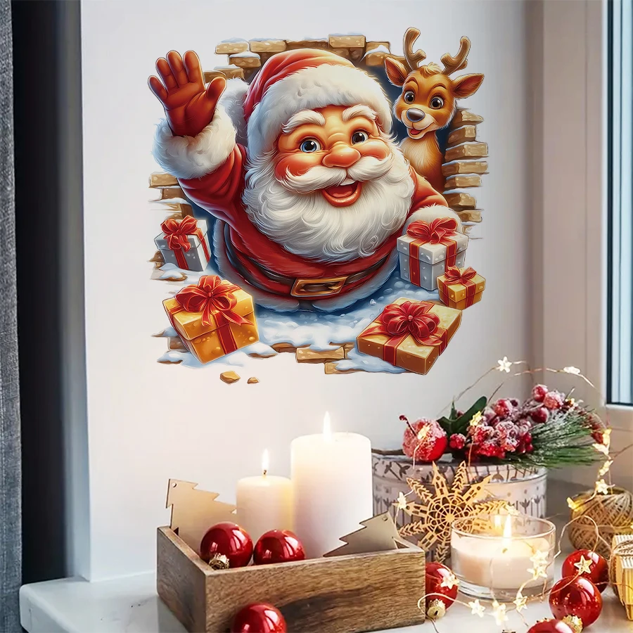 Weihnachtsmann Rentier Wandaufkleber Abnehmbare PVC Heimdekoration für Kinder Babyzimmer Schlafzimmer Kinderzimmer Dekoration Wandtattoo