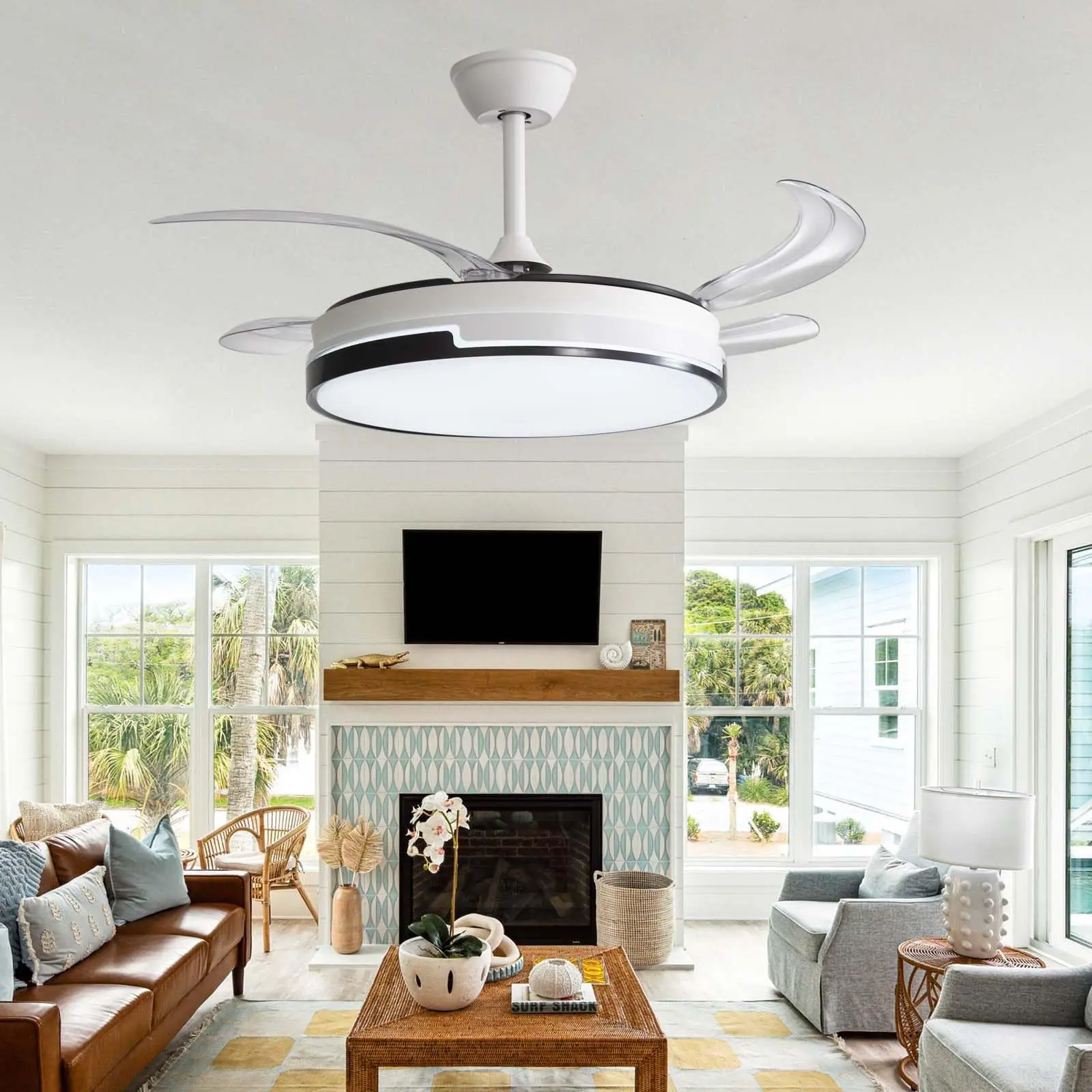 Blattloser Deckenventilator mit Licht, dimmbar & Farbtemperatur einstellbar, nordischer minimalistischer Deckenventilator mit Beleuchtung für Schlafzimmer