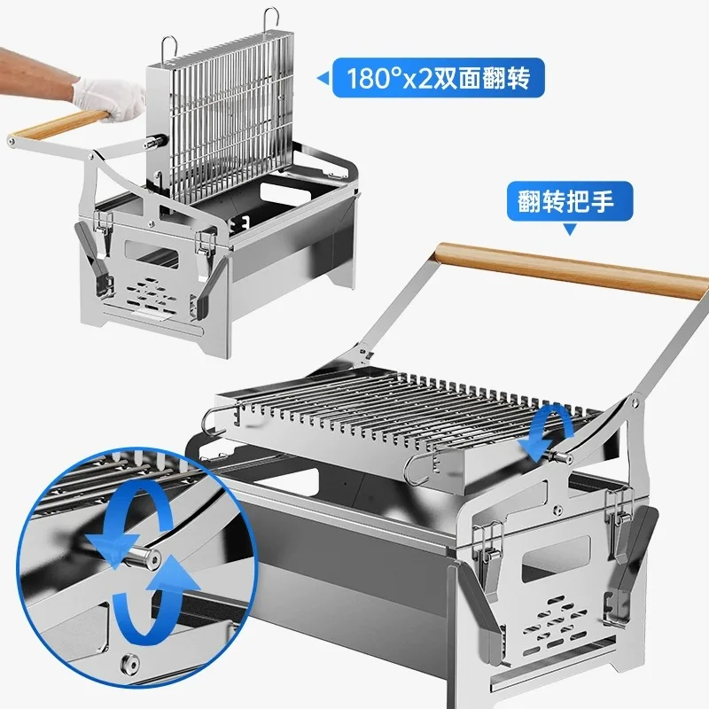 Flip Holzkohlegrill Haushalt Outdoor Rotierender Netzgrill Elektrisch Image