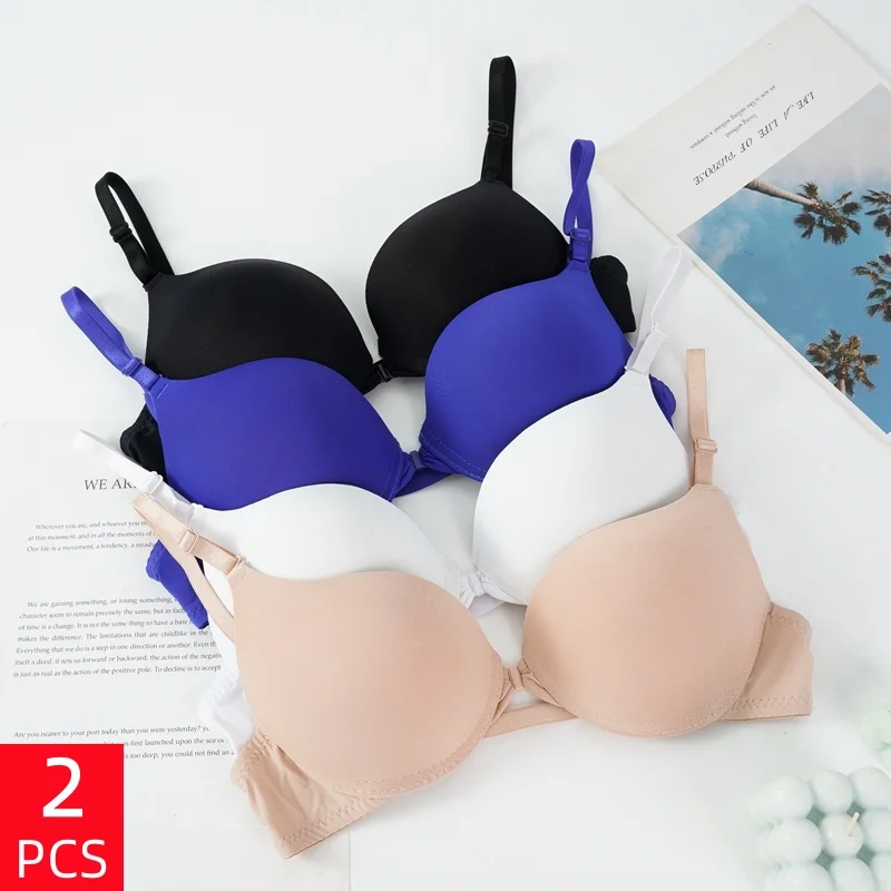 2 Stück Damen-BHs, bequem, sexy, vorne geknöpft, nahtlos, formgebend, rückenfrei, schlicht, modisch, mit dünnen Schultergurten Image