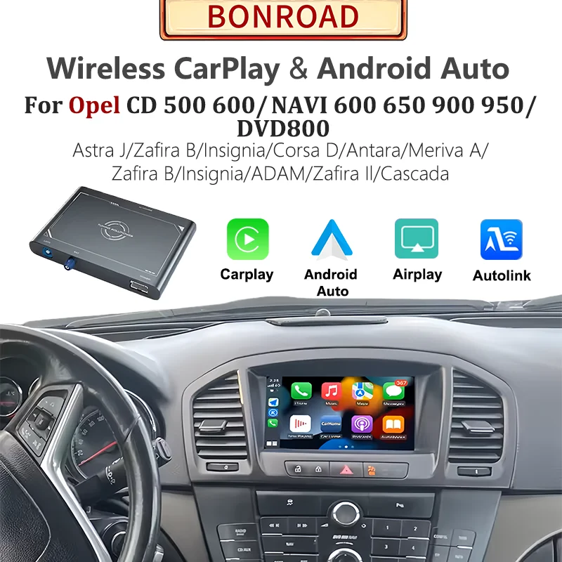 Bonroad Wireless CarPlay Android Auto For Opel Insignia Astra j Vectra Meriva B Zafira C Corsa CD500 CD600 NAVI600 650 900 950 Image