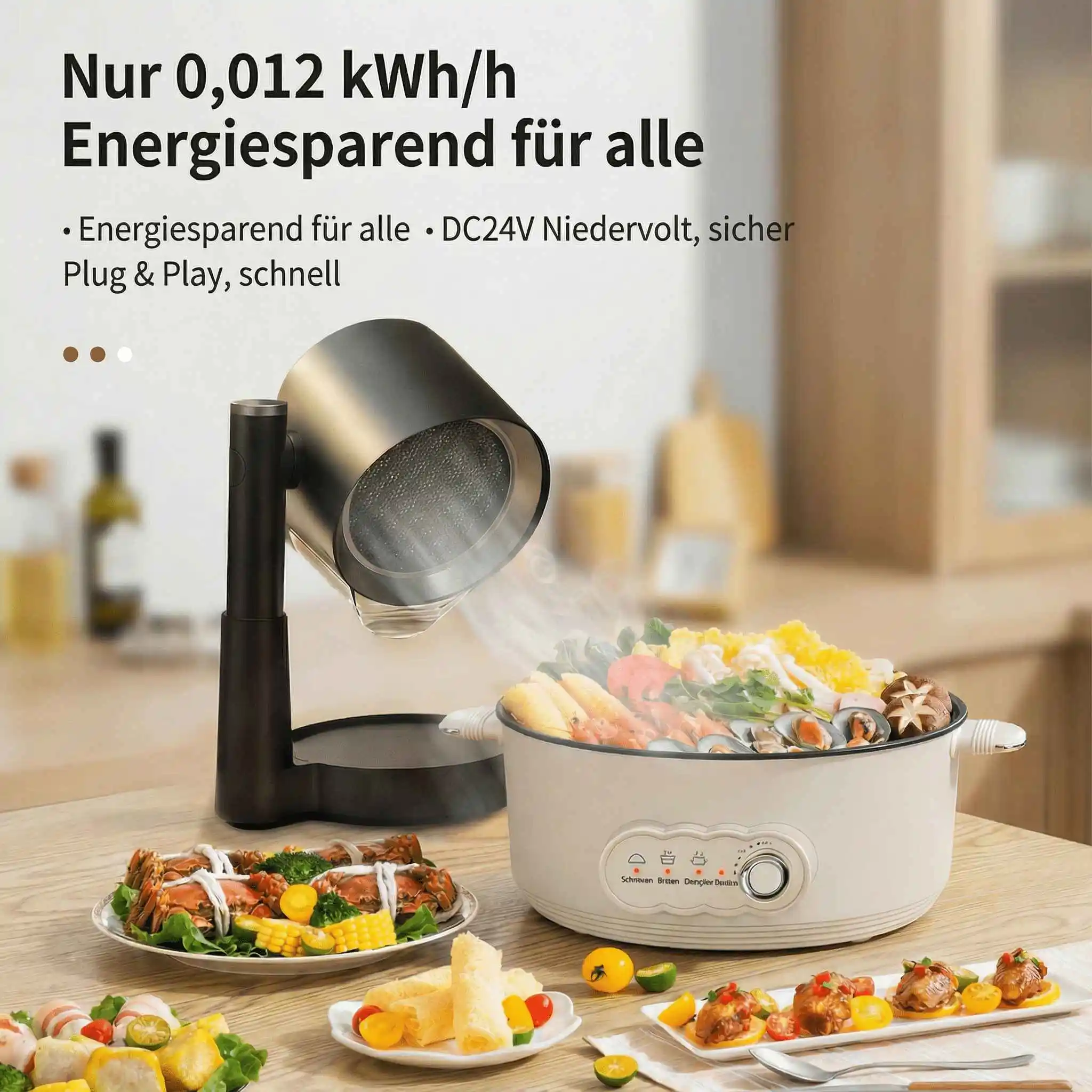 Tisch Dunstabzugshaube 24V bürstenlos Tragbar Desktop Abzugshaube Stark Saugkraft Schwarz Image