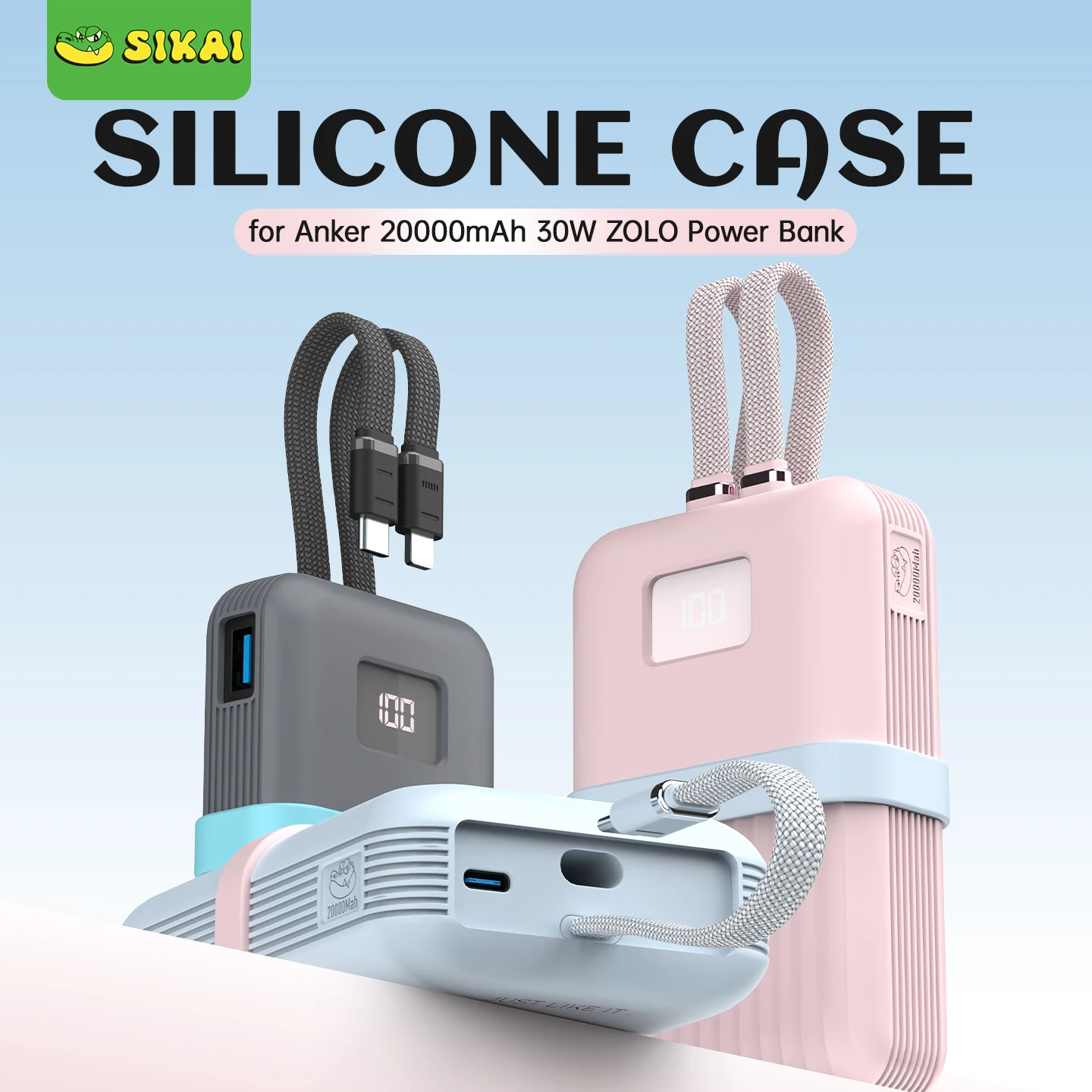 Silikonhülle für Anker Zolo Power Bank 20.000 mAh 30 W/35 W A1681/A1688H11 Schutzhülle Lanyard Slot Drop-Proof Staubdicht Image