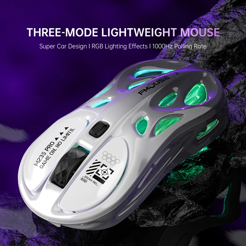 Kabellose 2,4 G Tri-Mode RGB-Gaming-Maus, hohles, leichtes Design mit Chroma-Beleuchtung, kabelgebundener Bluetooth-E-Sport-Maus-Controller Image