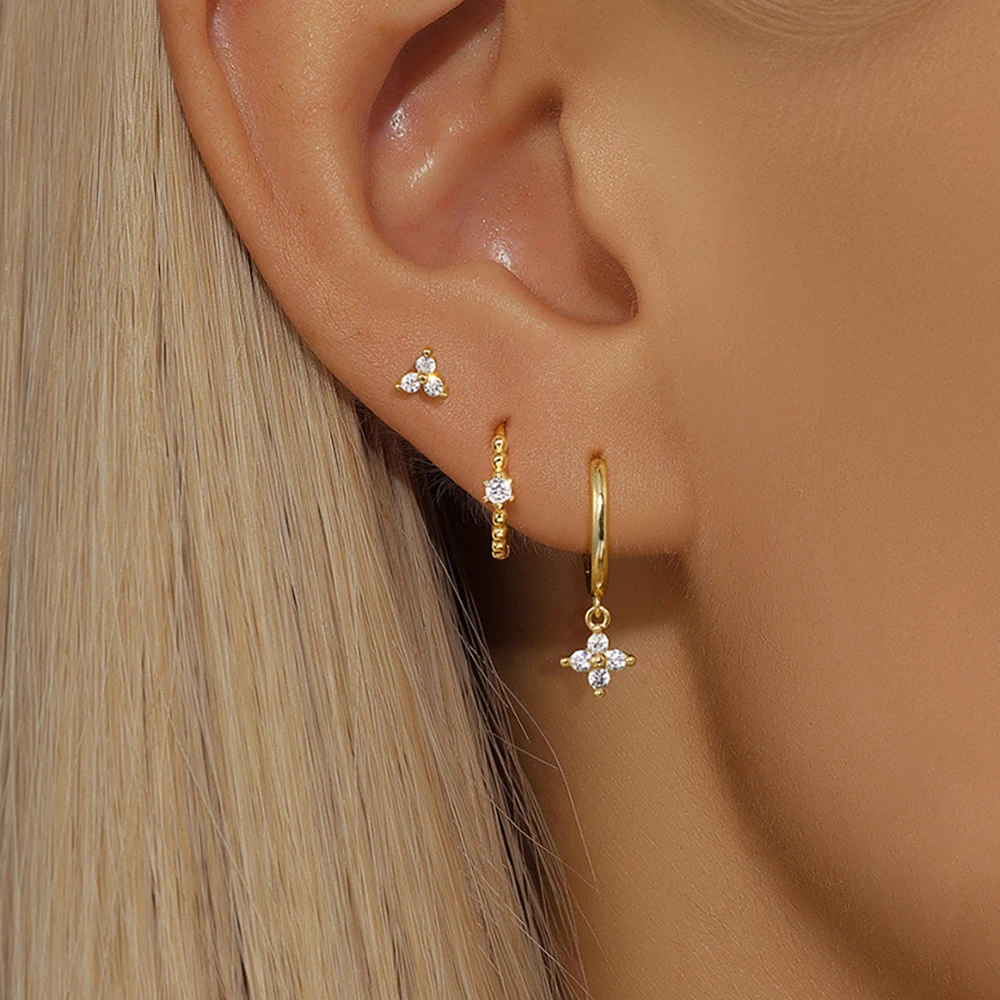 3PCS Exquisite Zirkon Anhänger Creolen Set Edelstahl Geometrie Dreieck Knorpel Piercing Ohrring Erklärung Schmuck Image