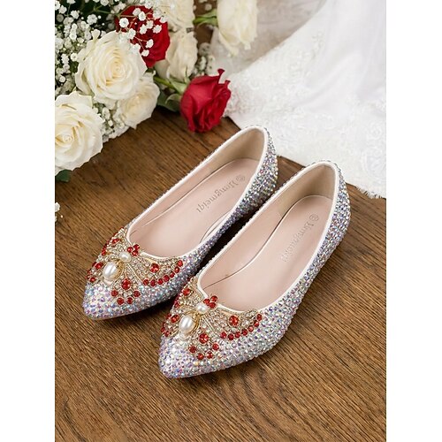 Damen-Party-Hochzeitsschuhe, flacher Absatz, spitze Zehenpartie, Knöchelriemen, farbenfroh Image