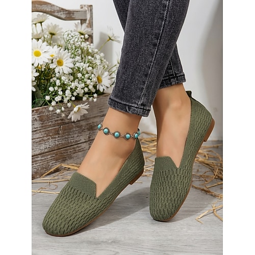 Atmungsaktive gelbe Strick-Slipper für Damen – leichte, lässige Loafer für Damen, weich und flexibel, ideal zum Gehen, Reisen, Arbeiten und Shoppen. Alltagskleidung Image