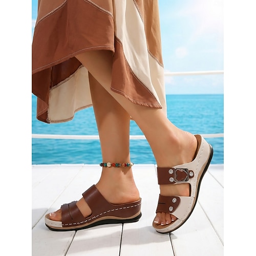 Damen-Sandalen mit Doppelriemen, Schnalle und Strassverzierungen, bequeme Schuhe für Gartenpartys, Freizeitaktivitäten, Sommerveranstaltungen und Tagesausflüge Image