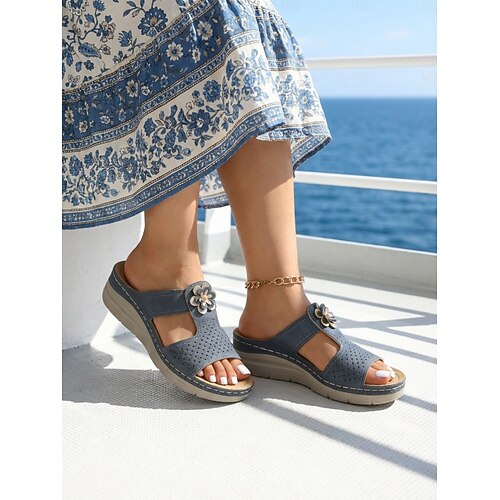 Braune, florale orthopädische Damen-Sandalen – atmungsaktive, gepolsterte Komfortschuhe für Alltag, Zuhause, Reisen und lange Spaziergänge Image