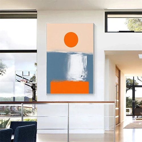 Minimalistisches Sonnenuntergangsgemälde auf Leinwand, abstrakte Meereswandkunst, moderne Stranddekoration, zeitgenössisches Meeresposter, stilvolles Landschaftsbild, einzigartiges Geschenk Image