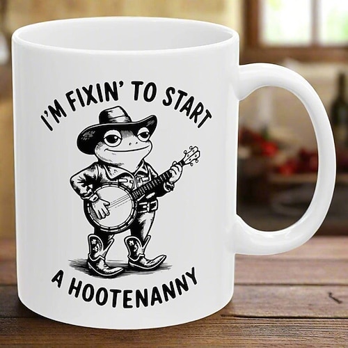 Witzige Geschenktasse „Ich starte gleich eine Hootenanny" – lustige Western-Frosch-Kaffeetasse, einzigartige Tasse für Western- und Country-Fans Image
