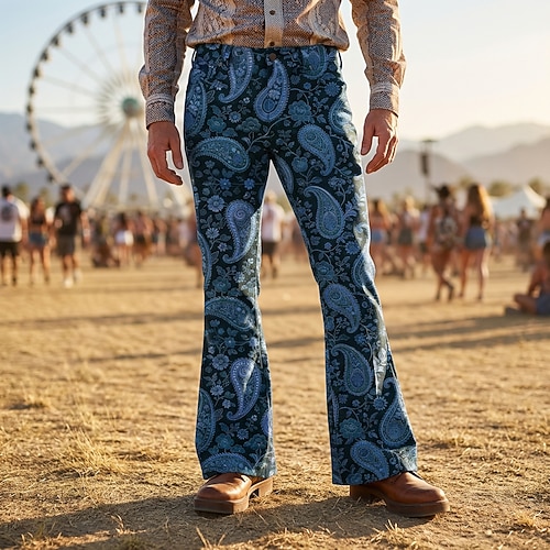 Retro Vintage Boho 1970er Hose Schlaghosen Hippie Disco Hohe Taille Paisley-Muster Kostüm Herren Halloween Karneval Musikfestival Retro-Mottoparty Erwachsene Hose Image