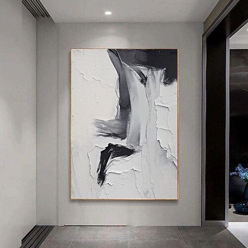 handgefertigte abstrakte Kunst in Schwarz-Weiß, strukturierte Wandkunst in Schwarz-Weiß, Gemälde in Schwarz-Weiß, 3D-Wandkunst in Schwarz-Weiß Image