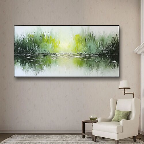 Handgefertigtes Landschaftsbild auf Leinwand, abstraktes modernes Ölgemälde, grüne Meereslandschaft, strukturierte Kunstwerke, Dekoration, abstraktes grünes Ölgemälde Image