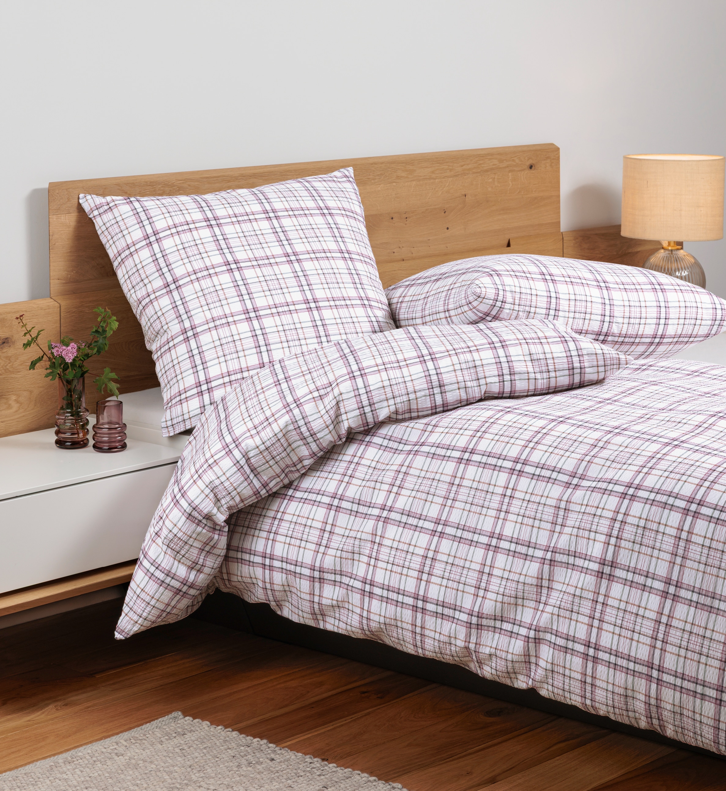 Bettwäsche JANINE "TANGO 20159 07", altrosa, B/L: 155cm x 200cm, 1 Stk., 1 Stk., Mako-Soft-Seersucker, B/L: 80cm x 80cm, Mako-Soft-Seersucker, Obermaterial: 100% Baumwolle, Bettwäsche, Bettwäsche, mit Reißverschluss Image