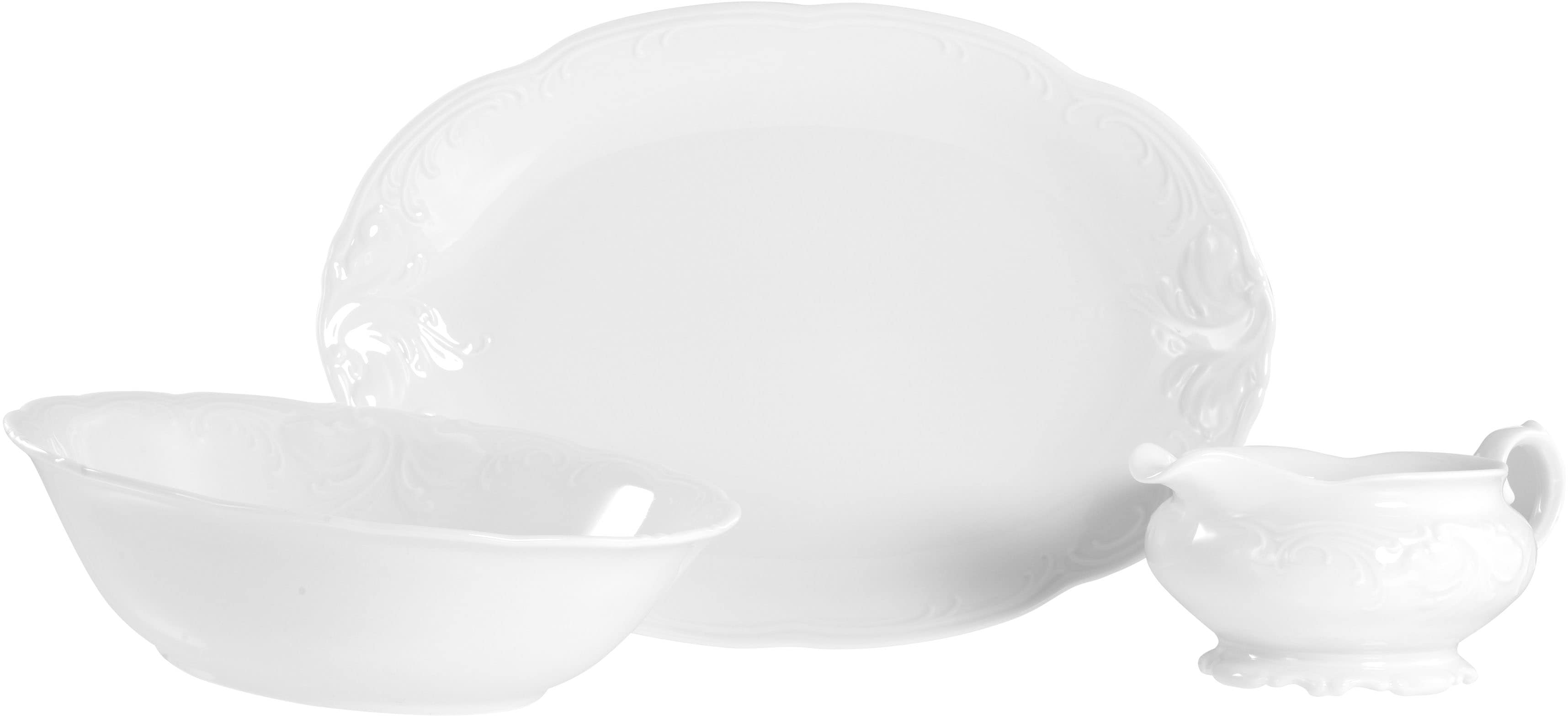 Servier-Set CREATABLE "Frederike, Servierset 3-tlg.", weiß, B:27,5cm H:20cm L:39cm, Porzellan, Servierplatten, Edles Servierset, Formschön elegant