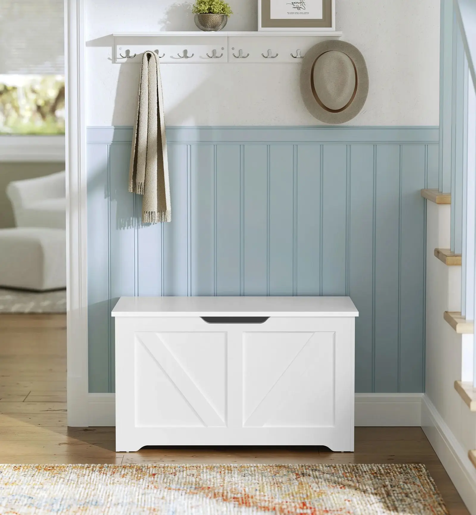 VASAGLE Schuhbank, Sitzbank mit Stauraum, Sitztruhe, 2 Sicherheitsscharniere, Aufbewahrungsschrank, für Flur, Schlafzimmer Image