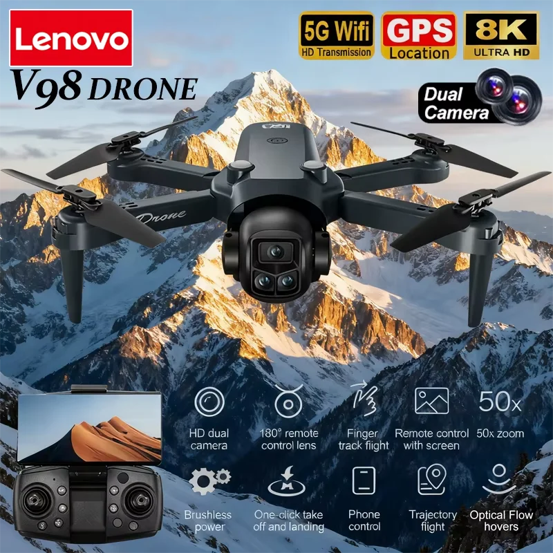 Lenovo V98 Drohne 8K Luftaufnahme HD Professionelle Doppelkamera-Helikopter Optischer Fluss GPS-Positionierung Hindernisvermeidung Bürstenloser Motor Drohne