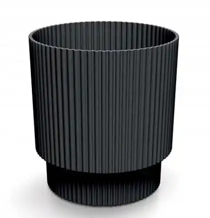 Blumentopf aus schwarzem, geripptem Kunststoff, 15,7 x 14,6 cm, dekorativ, Milly Round Image