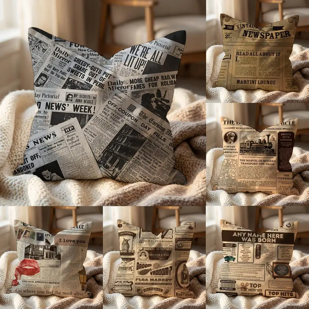 Amerikanischer Retro-Zeitungs-Kissenbezug, Mehrzweck-Kissenbezug für Zuhause und Auto – wendbar, weich und langlebig für den täglichen Gebrauch Image