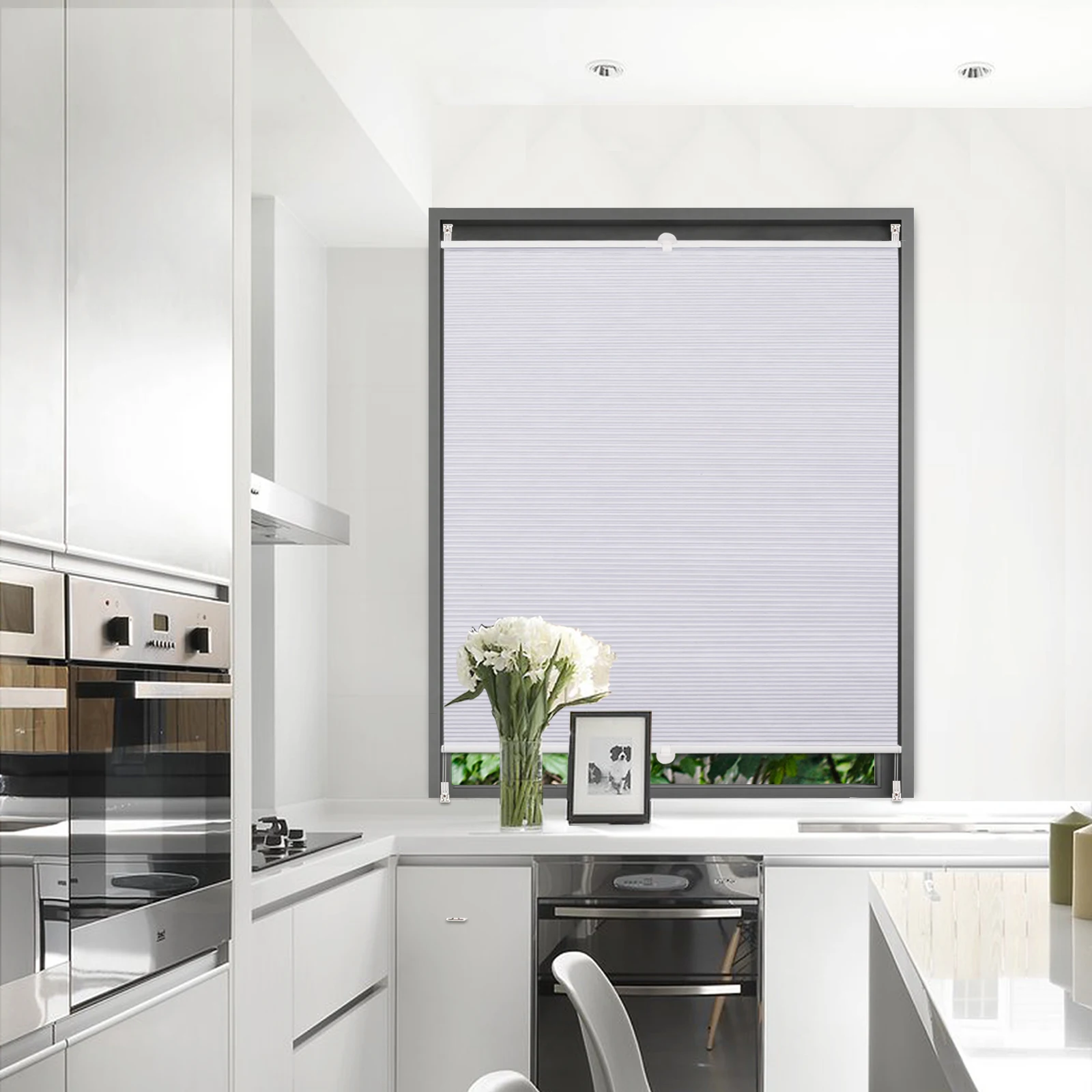 WOLTU Moderne Waben-Doppelplissee-Jalousie für Fenster und Türen ohne Bohren mit Klemmhalterungen, blickdicht, Sonnenschutz, Verdunkelung Image