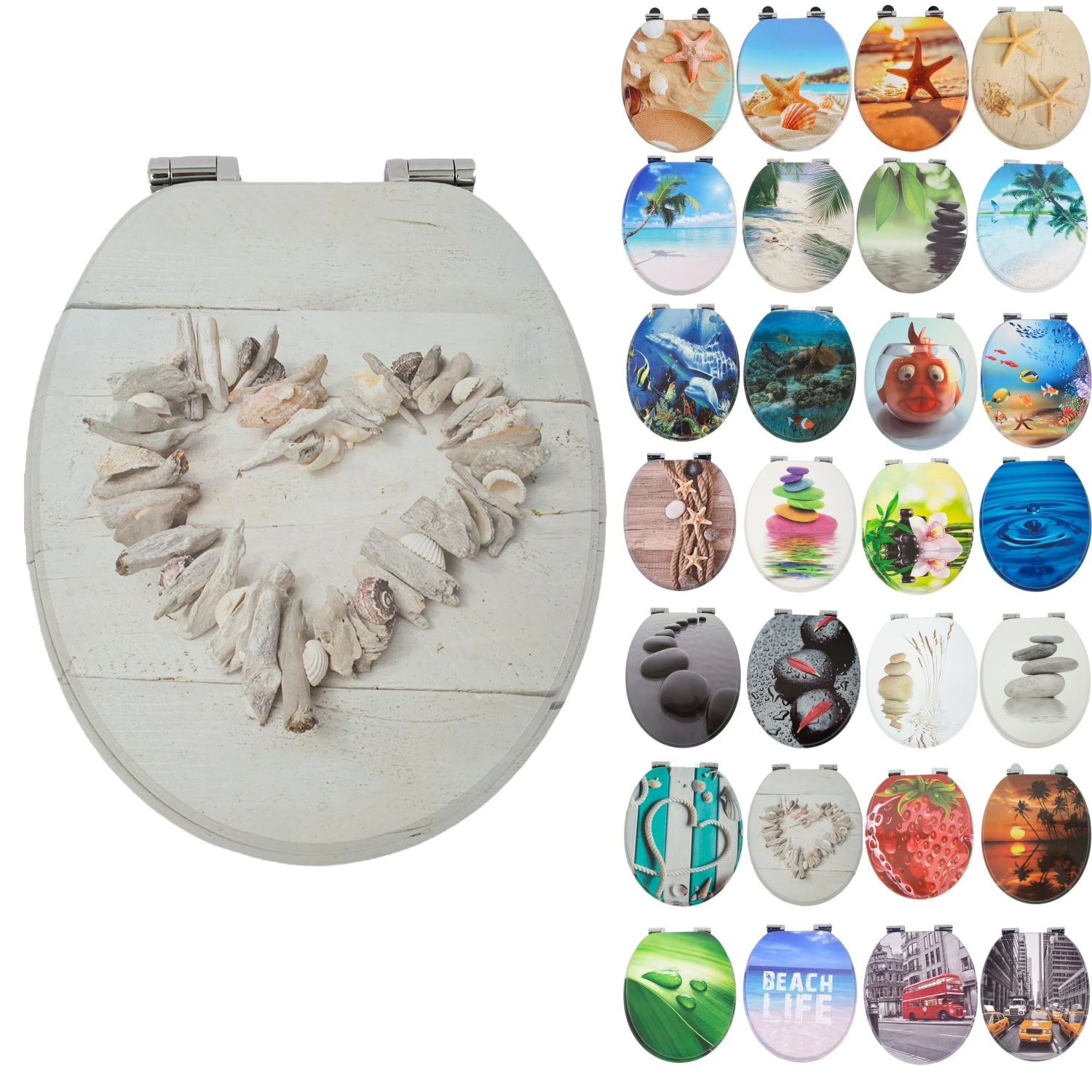 SINOBATH Toilettensitz mit Absenkautomatik WC-Sitz MDF Toilettendeckel antibakteriell Klobrille WC-Deckel Neues Design Motiv
