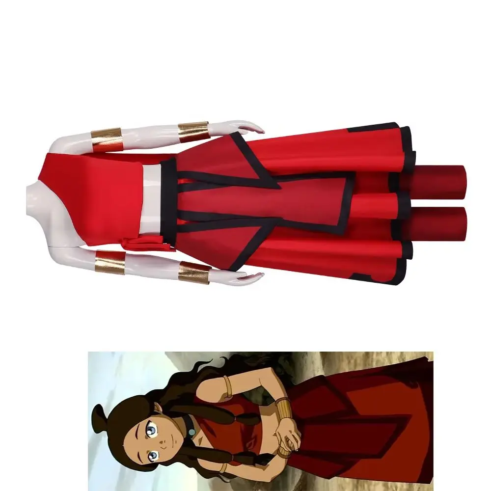Katara Cosplay The Last Airbender Kostüm für Frauen Mädchen Sexy rote Uniform Komplettset Halloween Karneval Comic Con Battle Suit