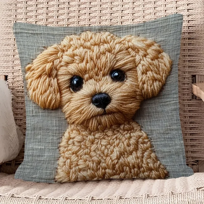 Entzückender Lockiger Welpen-Kissenbezug im Stickerei-Stil, Weicher und Hautfreundlicher Sofakissenbezug, Dekorativer Kissenbezug fürs Schlafzimmer Image